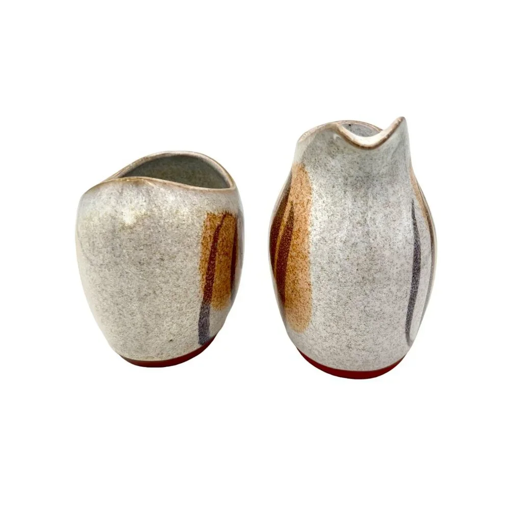 Hand Painted Ceramic Creamer & Sugar Set with Abstract Design MCM Design - Picture 3 of 7